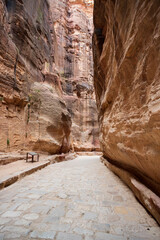 Petra Siq, canyon di accesso all'antica città di Petra. Giordania