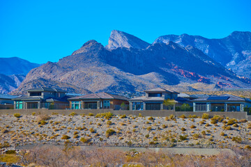 Modern Desert Homes and Mountain View in Las Vegas Eye-Level Perspective