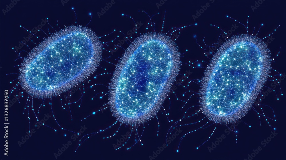 Poster microbial structures on dark background