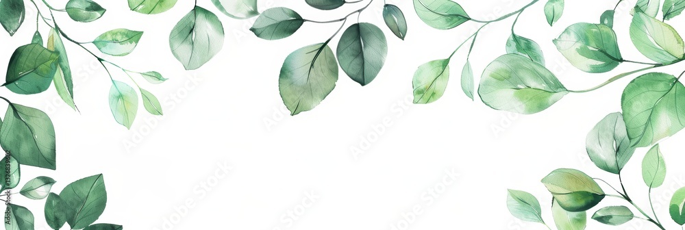 Poster Minimal Botanical Wedding Frame with Watercolor Elements on a White Background