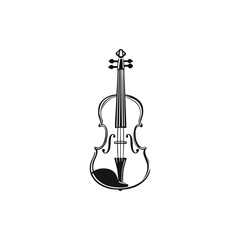 Fototapeta premium Violin icon vector ,Minimalist Violin Illustration Vector: Black and White Artistic Line Drawing of Classical String Instrument