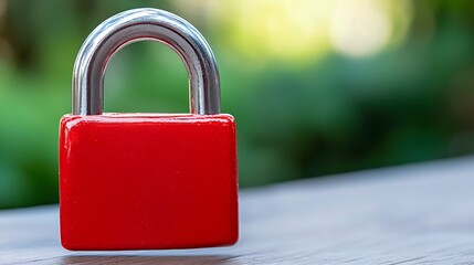 Naklejka premium Red Padlock on Blurred Green Background