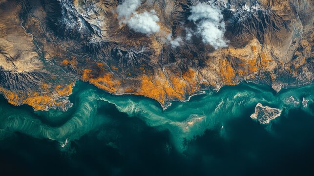 High-resolution satellite telemetry reveals intricate coastal features and vegetation changes along the shoreline, showcasing environmental dynamics and topographical insights.
