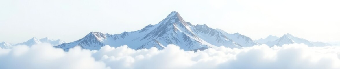 Fototapeta premium Isolated mountain range on white cloudy background, peaceful, calm, serenity