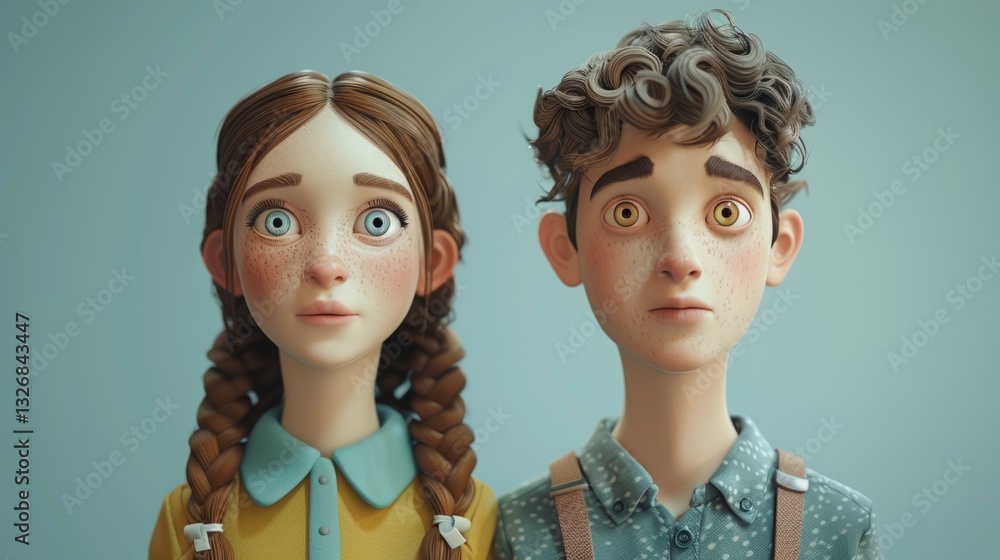 Aufkleber minimalistic 3d character with dot eyes for a playful and abstract look in clay