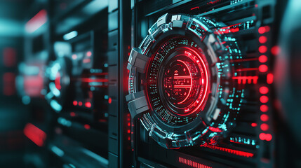 Obraz premium Futuristic interface with glowing circuit design.