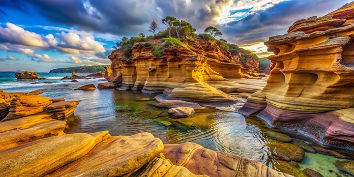 Eroded Coastal Rocks, Bega River Delta, Tathra, Sapphire Coast, Australia - 4K Stock Photo