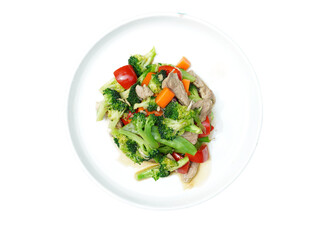 Stir-fried Broccoli with Pork, Die Cut, Transparent White Background