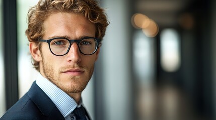 Fototapeta premium Young businessman exuding confidence in formal attire, embodying professionalism and determination. 