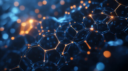 Abstract molecular structure with blue lights.