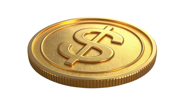 Shiny Golden Coin with Dollar Sign Finance Currency Wealth Money Business
