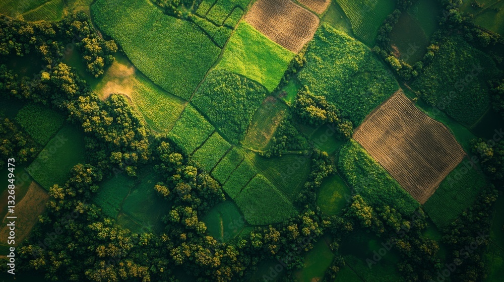 Poster Satellite technology captures detailed views of diverse agricultural fields and forest patches, enabling advanced monitoring and surveillance of land usage and vegetation change.