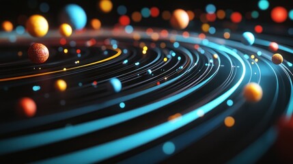 Colorful Celestial Orbiting Objects