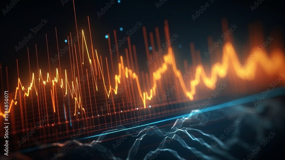 Poster minimalistic soft focus image of digital oscilloscope wave oscillations on screen