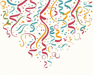 Colorful confetti and ribbons on white background, creating a festive and celebratory design, ideal for invitations or celebratory banners, showcasing joy and fun. Happy Birthday background