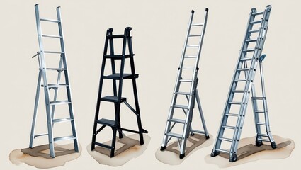 Four Different Types of Ladders Aluminum Step Extension and Multi Purpose