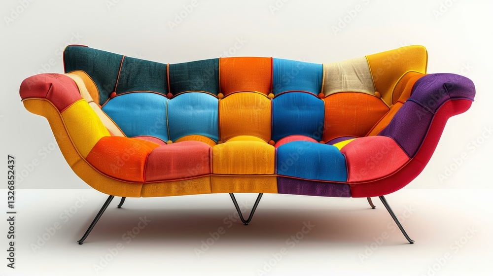 Poster modern colorful sofa on white background with high quality details and clean lines in 4k resolution
