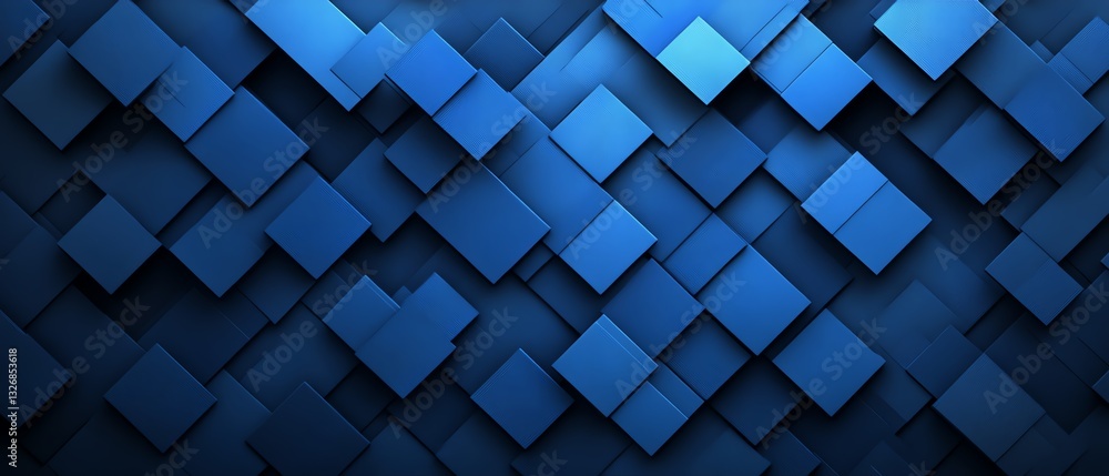 Poster sophisticated blue pixel grid design with a balanced mix of bright and dark squares, creating a mode