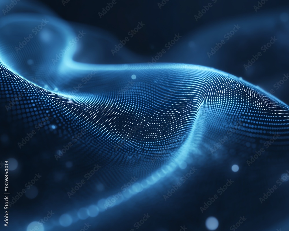 Poster abstract blue digital concept with circle dots on a hitech background, illustrating futuristic block
