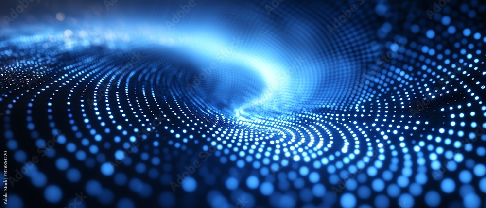 Poster abstract circle dot pattern on a blue futuristic digital background, representing the evolution of b