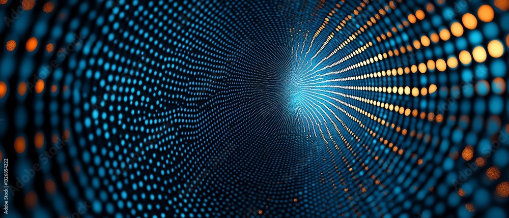 Poster abstract circle dot pattern on a blue futuristic digital background, representing the evolution of b
