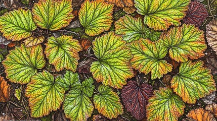 Fototapeta premium Autumn leaves ground cover forest floor texture design