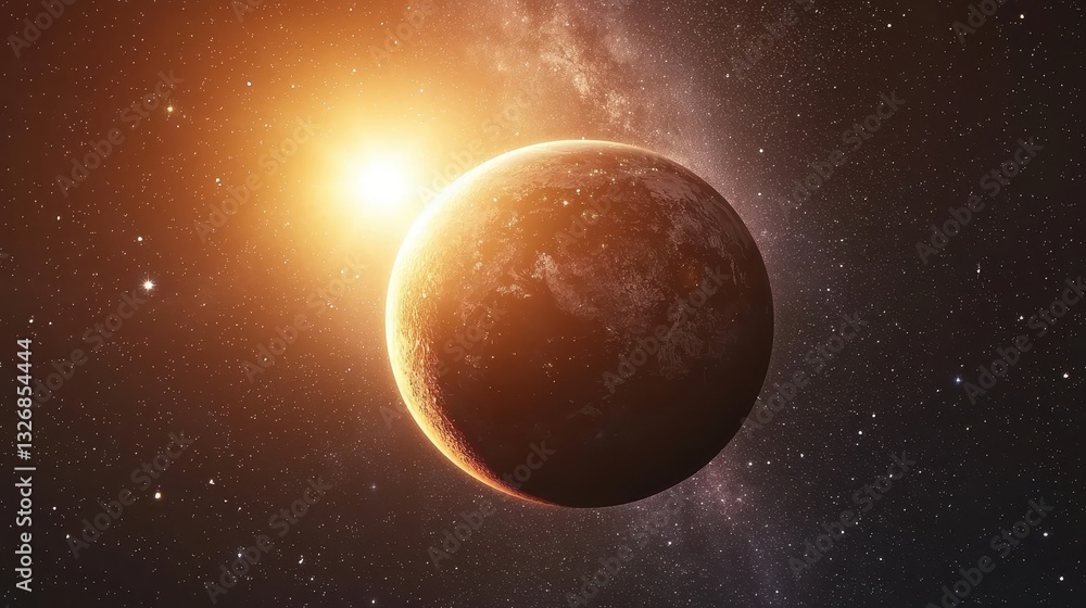 Poster minimalist celestial background featuring a luminous planet floating in a vast empty sky for artisti
