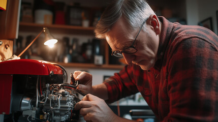 Technician Repairing Electric Generator and Heating System