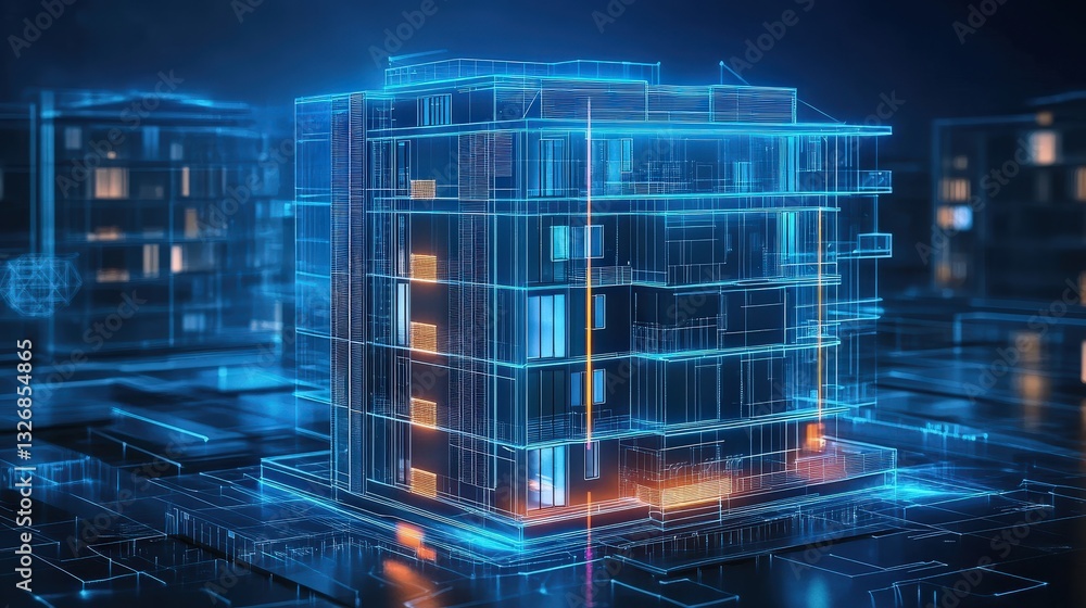 Poster a smart apartment complex blueprint with ai-integrated security systems