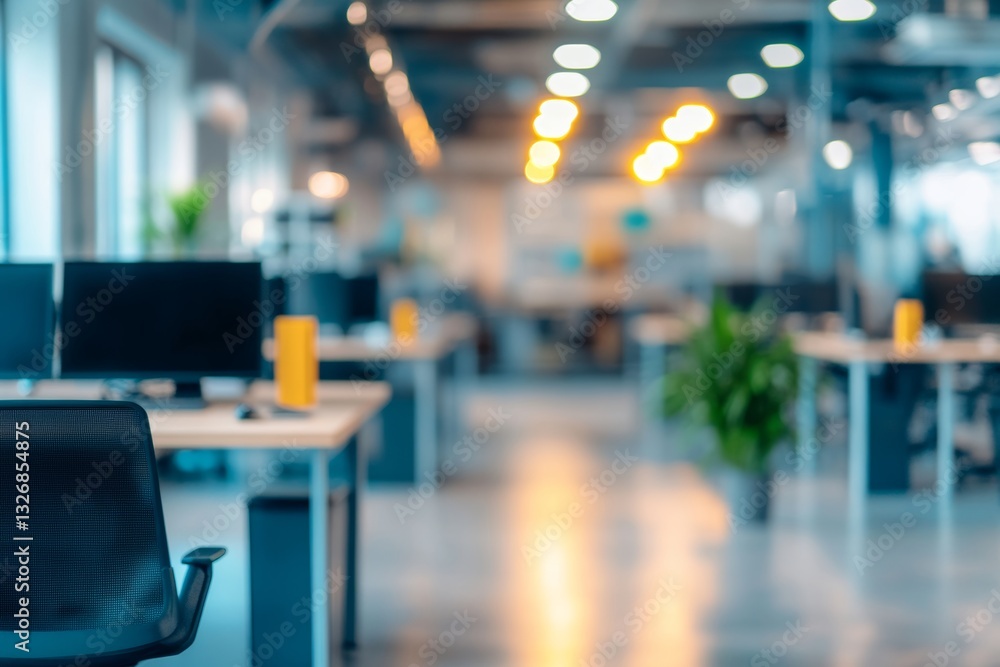 Poster modern office background with defocused and blurry elements in a clean lines environment