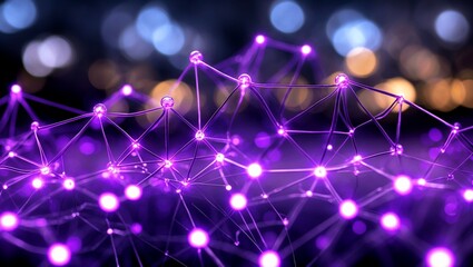 Luminous purple network structure on blurred background