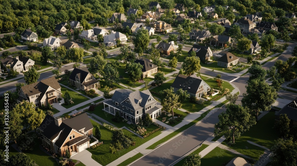 Poster a smart suburban neighborhood layout with ai-optimized infrastructure