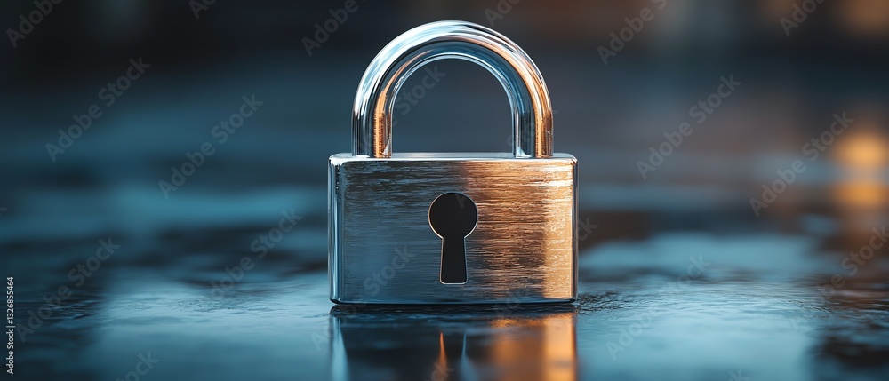 Poster data security and privacy in healthcare represented by a metallic padlock on a surface, with a digit