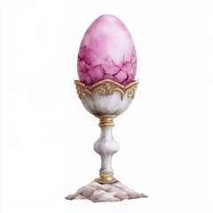 Pink Speckled Egg in Ornate Gold and Marble Egg Cup