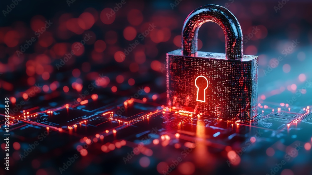 Poster healthcare data security concept with a metallic padlock displayed on a surface, emphasizing privacy