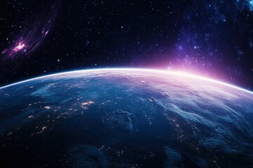 Fototapeta premium Spectacular cosmic sunrise over earth visible from space