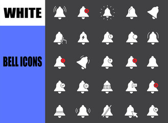 Notification bell icons. White alarm sign symbol. Incoming message sign.