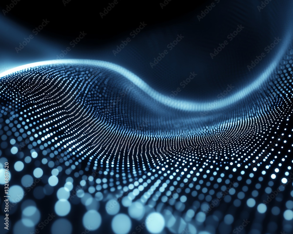 Poster hitech future blue background with abstract circle dots, emphasizing digital innovation, blockchain 