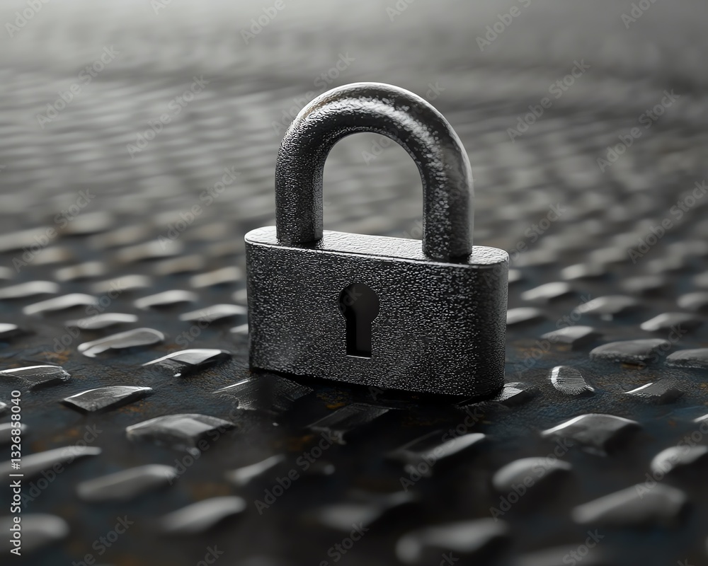 Poster metallic padlock displayed on a digital surface, symbolizing the secure protection of healthcare dat