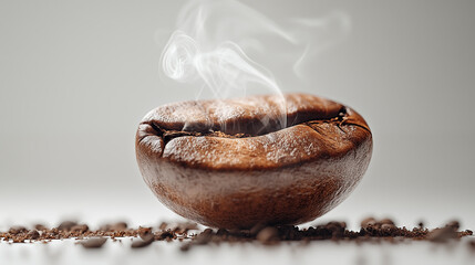 Coffee bean with smoke on a white background, close up