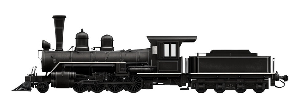 Vintage steam locomotive silhouette on transparency background, showcasing classic design and engineering. Perfect for transportation themes and historical contexts