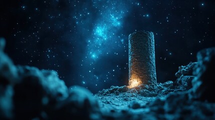 A mysterious tower stands tall against a breathtaking galactic backdrop, igniting curiosity about unexplored worlds and possibilities in distant realms of imagination and existence.