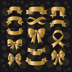 Collection of elegant golden ribbons and bows for various occasions