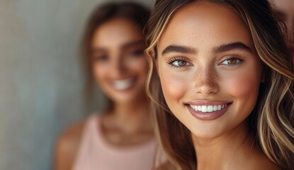 A group of women stands together, each with a soft smile that reflects empathy and the strength of their friendship.