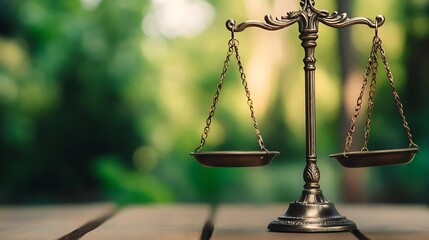 Symbol of Justice and Fairness with a Beautiful Background of Natural Greenery : Generative AI