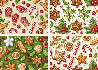 Festive Christmas Food Patterns: Gingerbread, Candy Canes, Holly & More!