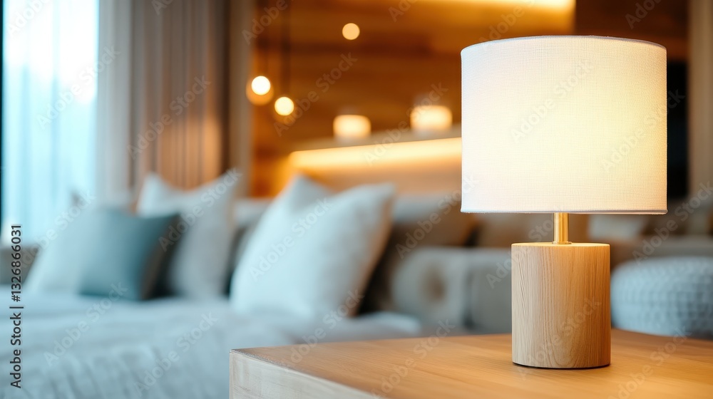 Poster a warm and inviting living area features a stylish lamp that emanates soft light, creating an atmosp