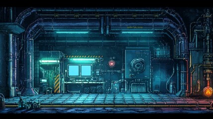 Obraz premium Explore the vibrant world of cyberpunk through this fantastic pixel art scene.