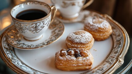 Elegant Afternoon Tea with Pastries and Coffee