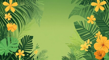 Obraz premium Tropical palm green solid background bright and lively.
